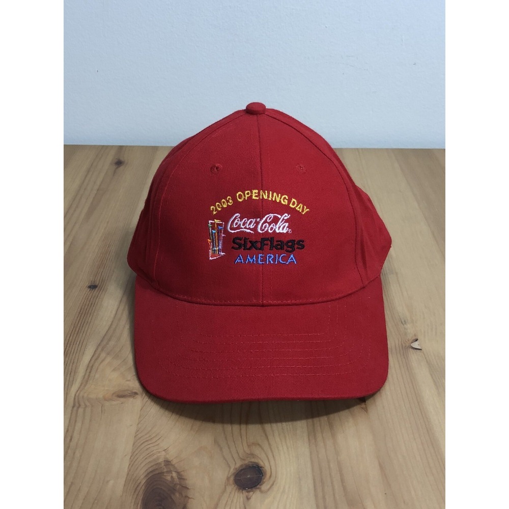 Vintage Coca Cola Hat Strapback Red Six Flags Soda Amusement Park